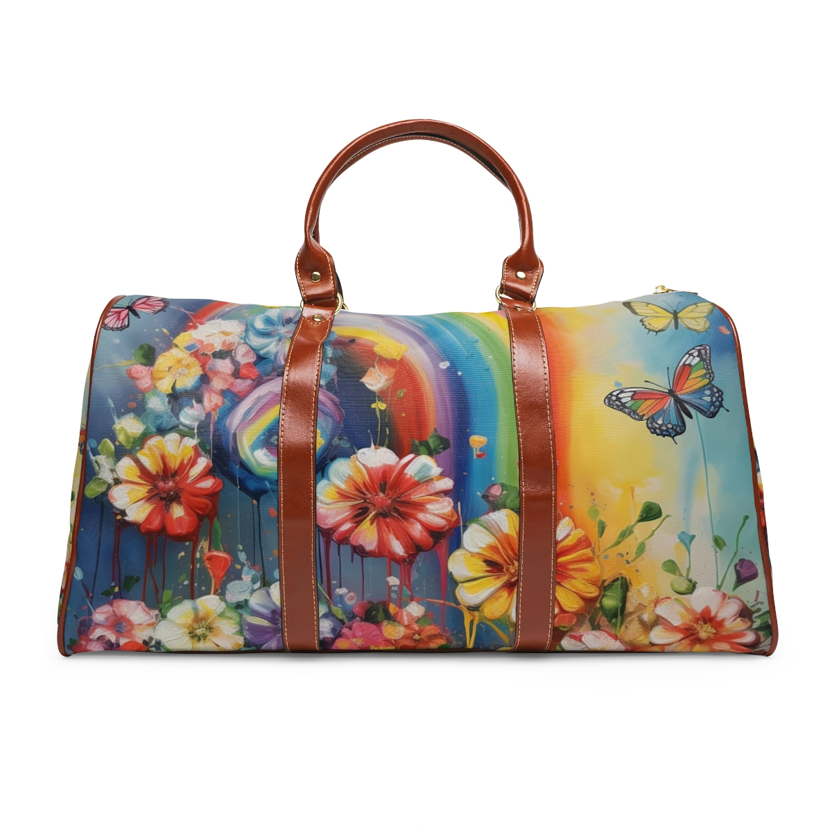 Flowers, Rainbow, Butterflies Waterproof Travel Bag - Mystique's